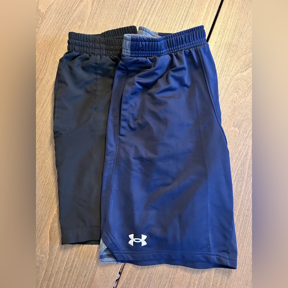 Men’s Athletic Shorts w/pockets UA size L. and Adidas size M. Both 9 in inseam.
